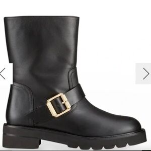 Stuart Weitzman Ryder Boot - Black with Gold Buckle
